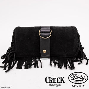 CREEK MOTORCYCLE x AT-DIRTY Leather Fringe Toolbag Black