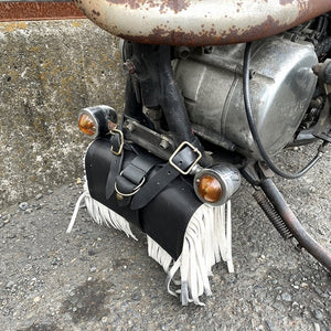 2%ER Bespoke Leather Tool Bag Black/White Fringe CREEK MOTORCYCLE x AT-DIRTY