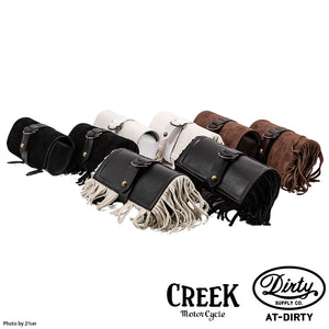 2%ER Bespoke Leather Tool Bag Black/White Fringe CREEK MOTORCYCLE x AT-DIRTY