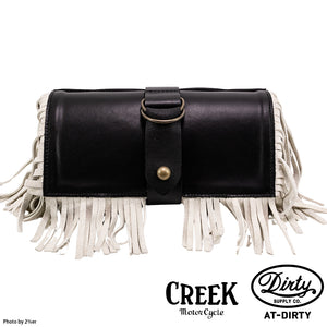 2%ER Bespoke Leather Tool Bag Black/White Fringe CREEK MOTORCYCLE x AT-DIRTY