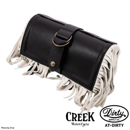 2%ER Bespoke Leather Tool Bag Black/White Fringe CREEK MOTORCYCLE x AT-DIRTY