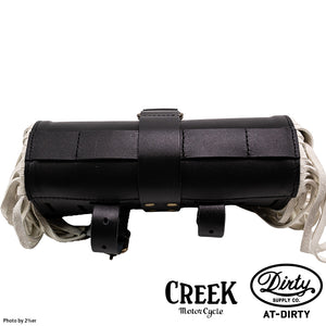 2%ER Bespoke Leather Tool Bag Black/White Fringe CREEK MOTORCYCLE x AT-DIRTY